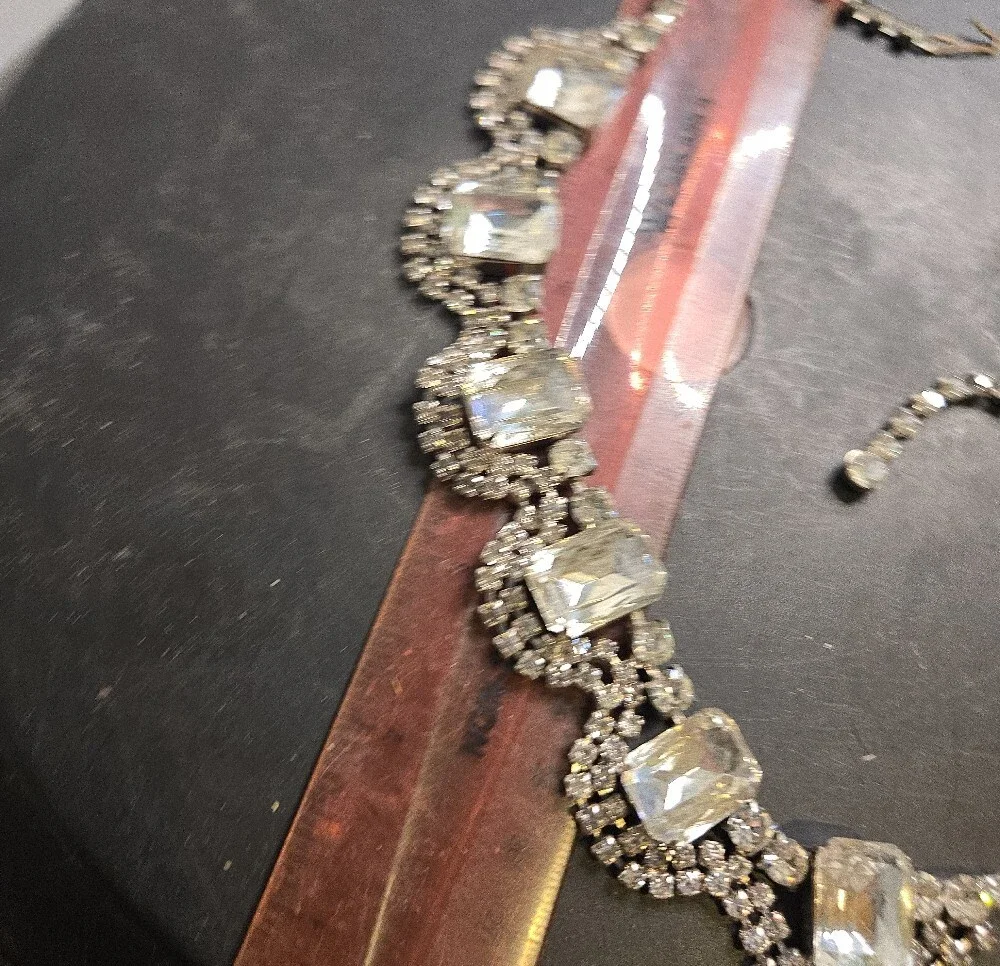 Vintage Crystal Icy Statement Necklace Silver Clear Rhinestone Collar